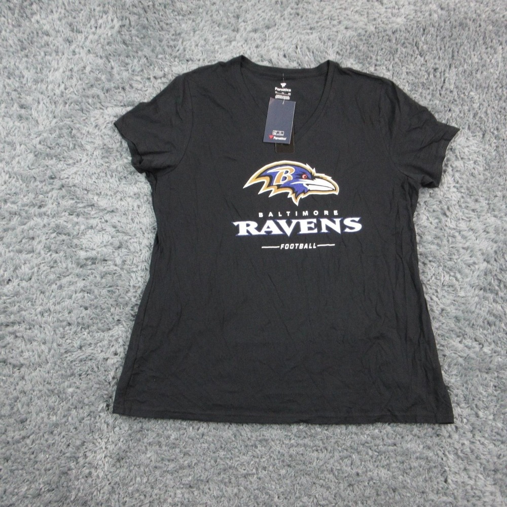 Baltimore Ravens Shirt Womens XL Black NFL Football Fanatics V Neck Tee NWT